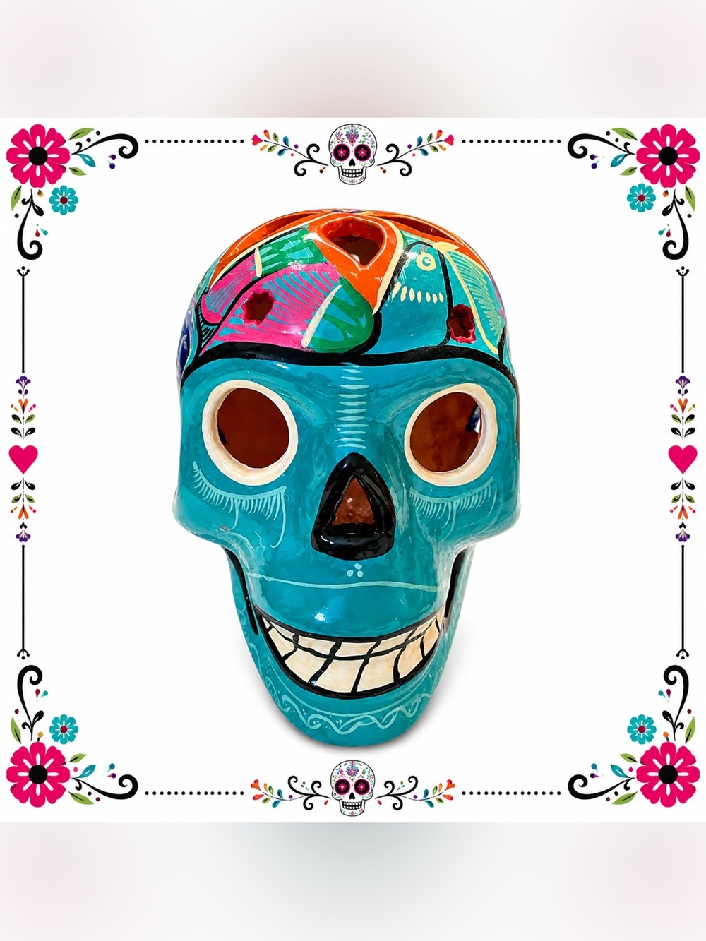 Turquoise Day of the Dead Ceramic Skull
